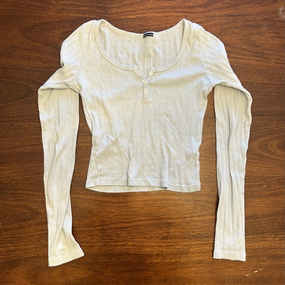 Brandy Melville Light Blue Ribbed Henley Long Sleeve Top